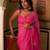 Pink floral embroidered organza saree with blouse piece