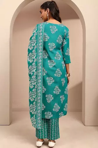 women floral printed regular thread work kurta with trousers & with dupatta