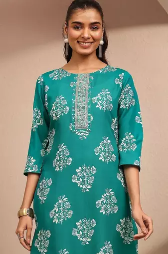 women floral printed regular thread work kurta with trousers & with dupatta