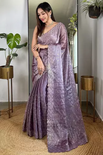 Purple sequinned tissue saree