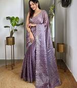 Purple sequinned tissue saree