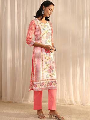 libas peach floral printed straight suit set with dupatta 3