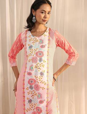 libas peach floral printed straight suit set with dupatta 5