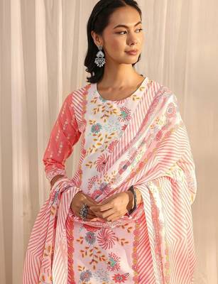 libas peach floral printed straight suit set with dupatta 6