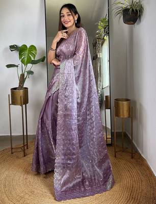 Purple sequinned tissue saree 2