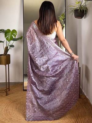 Purple sequinned tissue saree 3