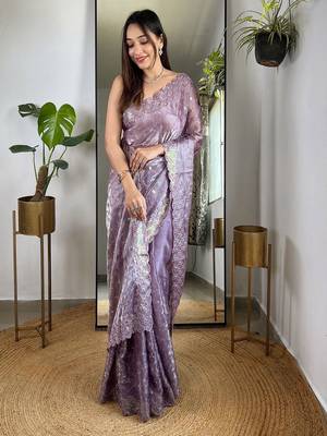 Purple sequinned tissue saree 4
