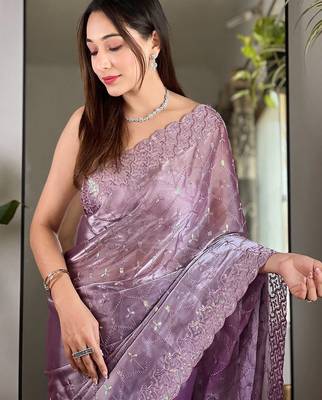 Purple sequinned tissue saree 5