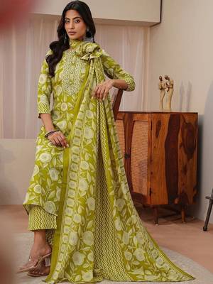 libas green floral printed straight suit set 2