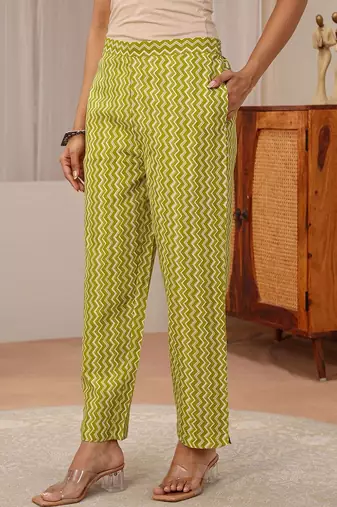 libas green floral printed straight suit set