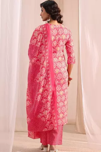women ethnic motifs printed regular thread work kurta with trousers & with dupatta