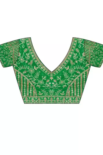 Green embellished embroidered satin designer saree