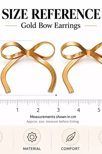 Gold bow stud earrings, herringbone chain, anti-tarnish