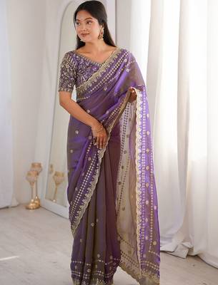 Purple embellished zari satin designer saree 1