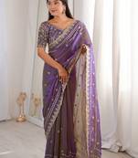 Purple embellished zari satin designer saree