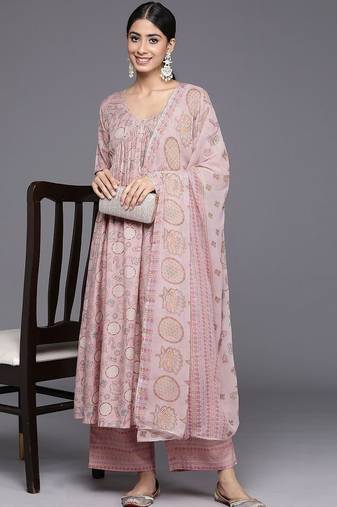 women ethnic motifs printed empire kurta with palazzos & with dupatta