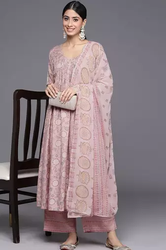 women ethnic motifs printed empire kurta with palazzos & with dupatta