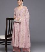 women ethnic motifs printed empire kurta with palazzos & with dupatta