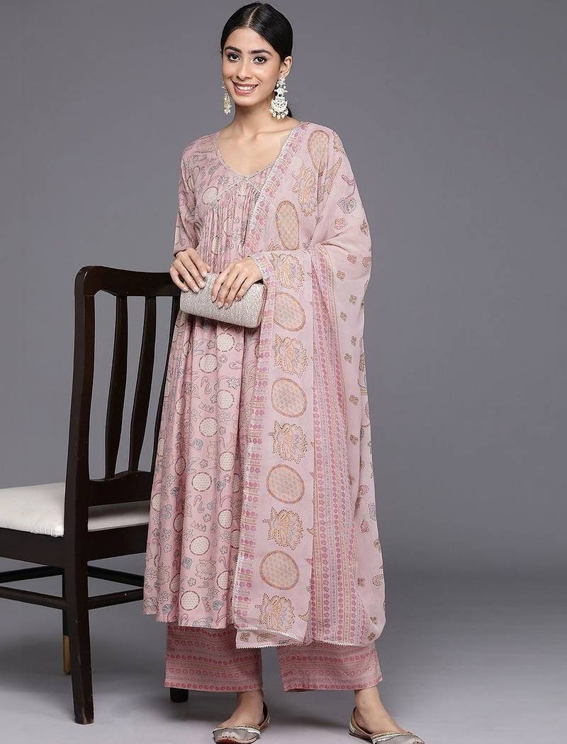 women ethnic motifs printed empire kurta with palazzos & with dupatta