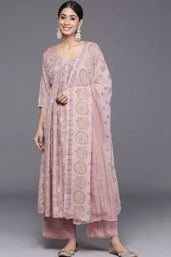 women ethnic motifs printed empire kurta with palazzos & with dupatta
