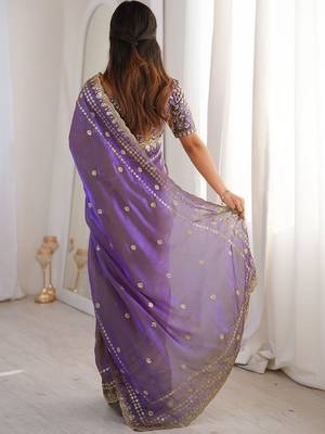 Purple embellished zari satin designer saree 2