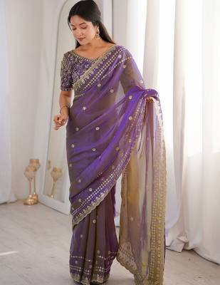 Purple embellished zari satin designer saree 3