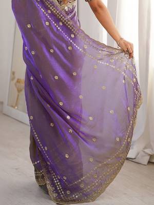 Purple embellished zari satin designer saree 5