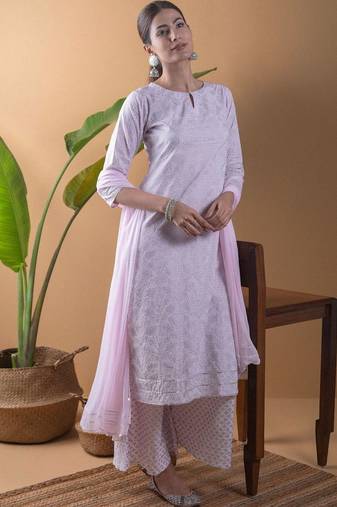 women ethnic motifs printed regular kurta with palazzos & with dupatta