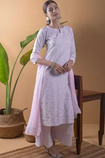 women ethnic motifs printed regular kurta with palazzos & with dupatta