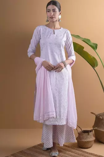 women ethnic motifs printed regular kurta with palazzos & with dupatta