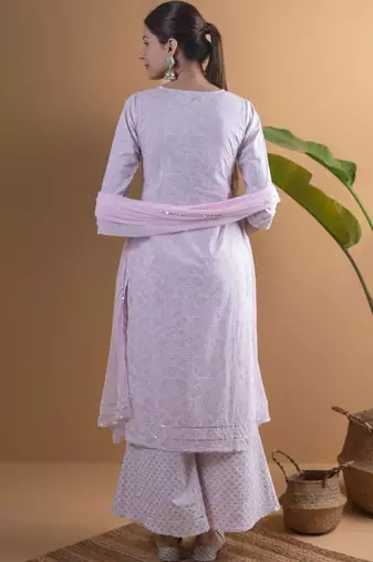 women ethnic motifs printed regular kurta with palazzos & with dupatta