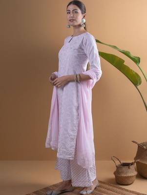 women ethnic motifs printed regular kurta with palazzos & with dupatta 5