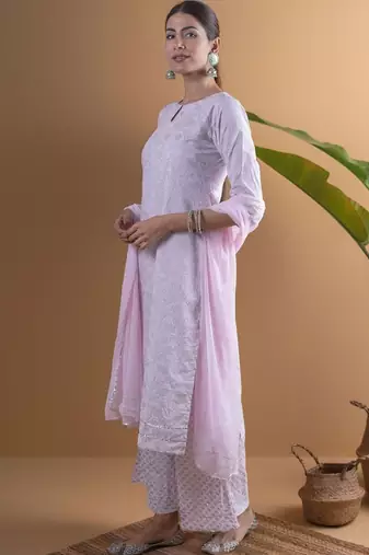 women ethnic motifs printed regular kurta with palazzos & with dupatta