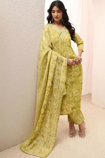 women ethnic motifs printed regular thread work kurta with trousers & with dupatta