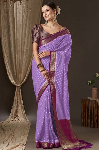 Lavender woven design zari  georgette kanjeevaram saree