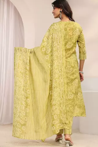 women ethnic motifs printed regular thread work kurta with trousers & with dupatta