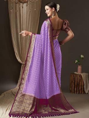 Lavender woven design zari  georgette kanjeevaram saree 2