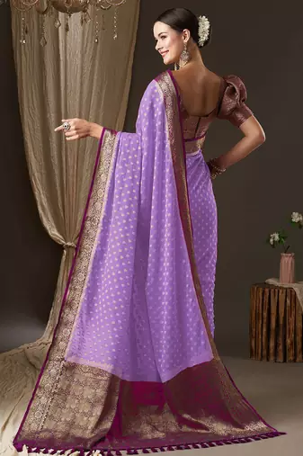 Lavender woven design zari  georgette kanjeevaram saree