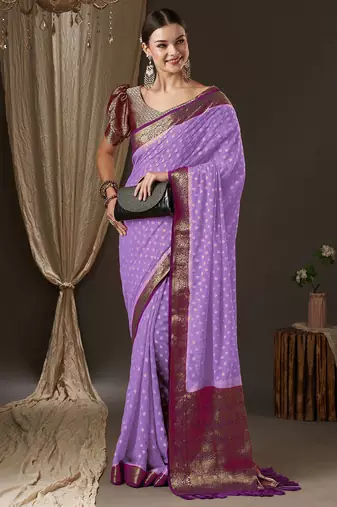 Lavender woven design zari  georgette kanjeevaram saree