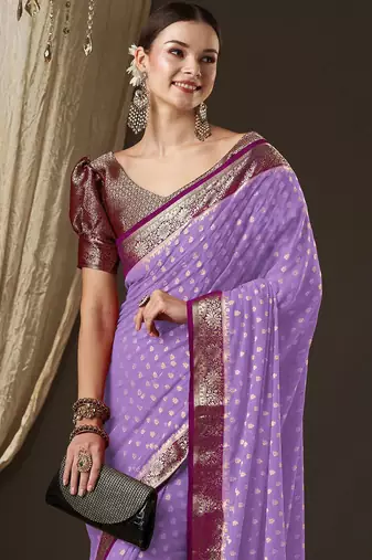 Lavender woven design zari  georgette kanjeevaram saree