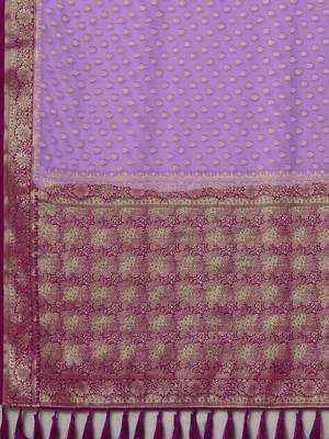 Lavender woven design zari  georgette kanjeevaram saree 5