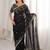 Black floral embroidered satin designer saree