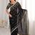 Black floral embroidered satin designer saree