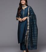women woven design self design kurta with trousers & dupatta