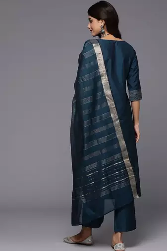 women woven design self design kurta with trousers & dupatta