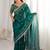 Teal embellished zari satin designer saree