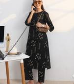 libas black printed straight kurta set