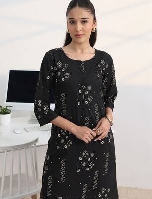 libas black printed straight kurta set 4