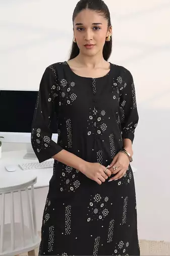 libas black printed straight kurta set