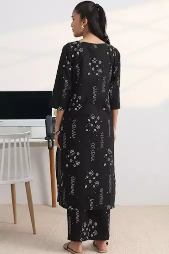 libas black printed straight kurta set